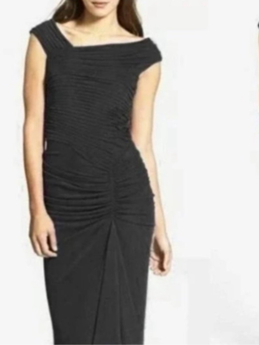 Tadashi Shoji Black Off-the-Shoulder Ruched Stretch Sheath Dress